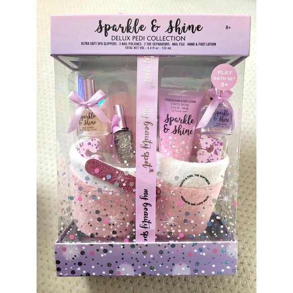 Sparkle & Shine Deluxe Pedi Collection With Slippers Girls Play Bath Gift Set - Picture 1 of 4